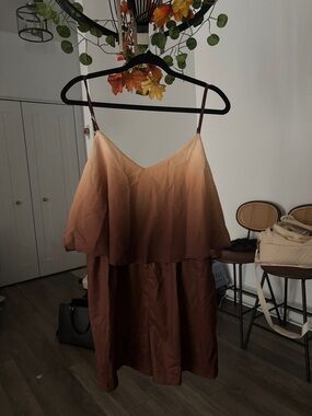 Ombre Brown Slip romper with Layered Ruffle